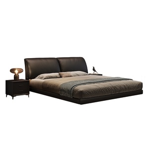 Da gỗ cho nhà nội thất phòng ngủ khách sạn hiện đại khung giường bằng gỗ rắn với đầu giường đơn giản giường mềm - Product Image 2