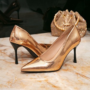 Kadın moda altın Stiletto topuklu yüksek topuklu sivri burun basit katı sınır ötesi katır topuklu yaz için Snakeskin desen - Product Image 5
