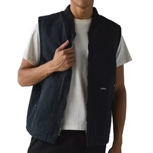 เสื้อกั๊กผู้ชายสไตล์เดนิมสีกรมท่าสุดเทรนดี้ พร้อมกระเป๋าซิปใช้งานได้จริง  รับสกรีนโลโก้ กระเป๋าใช้งานได้จริงสำหรับฤดูหนาว เสื้อโค้ทผู้ชาย - Product Image 1