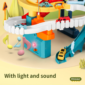 Circuit de course de voitures pour enfants, espace d'aventure éducatif, dinosaure, vente chaude, assemblage DIY, ensemble de 4 voitures de course avec lumière et son, jouet - Product Image 6
