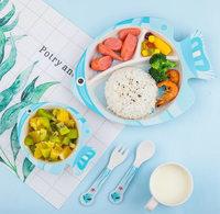 Ensemble de vaisselle pour enfants en fibre de bambou compostable, design animal personnalisable, vente en gros, 5 pièces