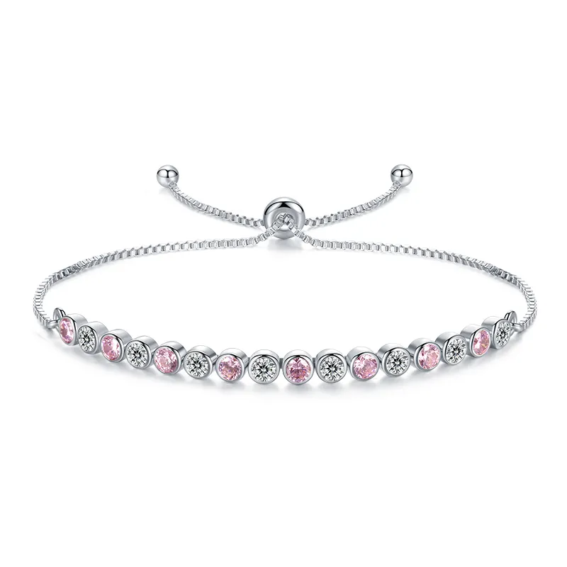 Pulseira de prata 925 cristal cz, bracelete ajustável