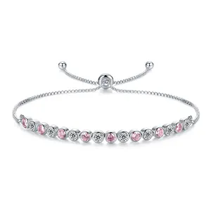 Nieuwe Ontwerp Zilveren Armband 925 Sterling Crystal Cz Verstelbare Lengte Vrouwen Armband