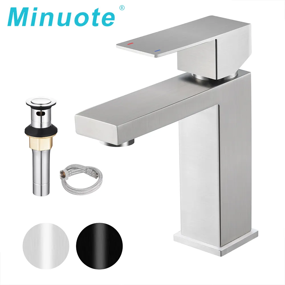 Single handle stainless steel brushed nickel bathroom square sink faucet