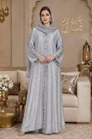 Abaya élégante en polyester brodé à motif floral, grande taille, col bateau, avec pompons, longue robe maxi, abaya modeste pour femme, pour le quotidien et l'Aïd, ODM