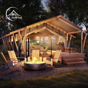 Grande tente de safari en toile tropicale 5*9m avec deux lits, résistante à la chaleur, avec structure en bois et salle de bain, pour le désert - Product Image 1