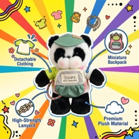 Porte-clés Panda Adorable avec Mini Sac à Dos, Casquette et Cordon Tressé – Animal en Peluche Disponible en 3 Couleurs, Idéal pour Cadeau de Rentrée Scolaire