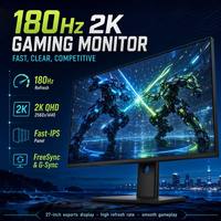 شاشة ألعاب 27 بوصة بدقة 2K QHD، معدل تحديث 180 هرتز، تقنية Fast IPS، دقة 2560×1440، متوافقة مع FreeSync وG-Sync، مثالية لمقاهي الإنترنت