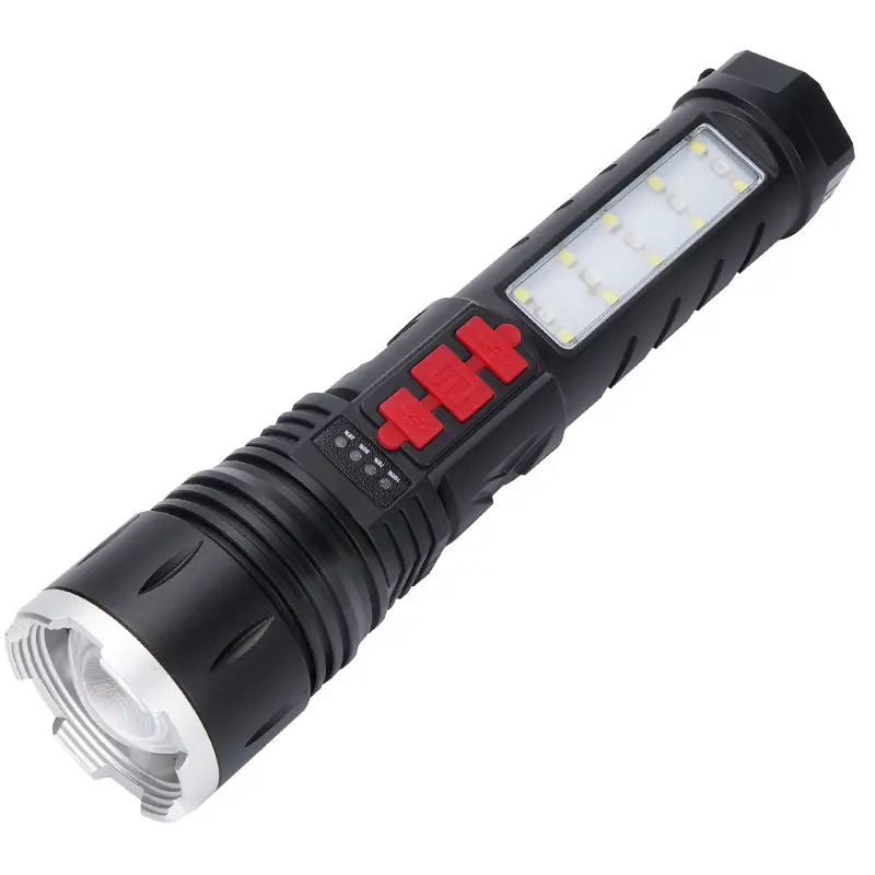 Linterna EDC con alarma de zumbador, plástico ABS, XHP50, 30W, luz LED roja lateral SOS, linterna de mano, antorcha de emergencia para senderismo
