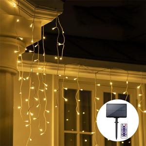 Guirlandes lumineuses LED solaires étanches IP65 pour extérieur, lumières de Noël féériques en forme de glaçons, décorations de Noël, lumières de rideau, télécommande - Product Image 2