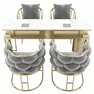 Popular Nail Art <b>Table</b> with Vacuum Cleaner Marble Surface Nail Salon <b>Table</b> Set for Customers Nail Art Stool and Sofa Chair - Product Image 5