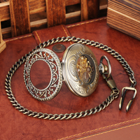 Montre de poche mécanique squelette vintage en bronze ajouré, demi-chasseur, steampunk, à remontage manuel, pour homme, cadeau