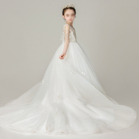 Robe de princesse pour enfants, robe de soirée formelle pour enfants, robe de mariage, robe de spectacle, robe de demoiselle d'honneur en tulle blanc avec traîne, 2025
