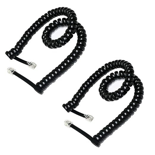 Desk Phone Handset Cable 4P4C RJ11 Coiled Phone Handset Cable Flat Black Spiral Cable with 4-inch Lead and 6-foot Length