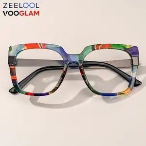 Zeelool แว่นตารุ่น Vooglam สำหรับผู้หญิง,กรอบแว่นตาออปติคอลทรงสี่เหลี่ยมยอดนิยมลายดอกไม้มีสไตล์สำหรับสุภาพสตรี