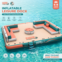 Grande île flottante gonflable pour fête aquatique avec sièges lounge pour la baignade en famille, les boissons, le bain de soleil, la détente au lac et à la plage