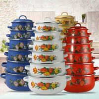 LOVFE Lot de 7 Pièces Batterie de Cuisine Moderne en Fonte Émaillée, Faitout Écologique Compatible Gaz et Induction pour Usage Domestique