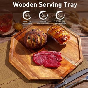 Plateau de service <span class=keywords><strong>en</strong></span> <span class=keywords><strong>bois</strong></span> d'acacia massif de qualité supérieure <span class=keywords><strong>pour</strong></span> thé, fruits, collations, noix, desserts, écologique, biodégradable, passe au lave-vaisselle, rangement - Product Image 2