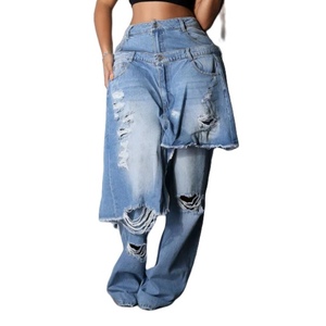 Pantalons en jean déchirés à patchwork pour femmes, style décontracté, extensibles, tendance - Product Image 3