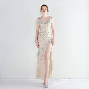 2025 nouveaux styles col en V profond fente à l'avant Sexy Sequin célébrité <span class=keywords><strong>robe</strong></span> <span class=keywords><strong>de</strong></span> <span class=keywords><strong>soirée</strong></span> - Product Image 1