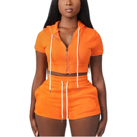 Fabricant de sweats à capuche surdimensionnés personnalisés avec fermeture éclair, ensemble de sweats à capuche courts brodés avec patch appliqué pour femmes