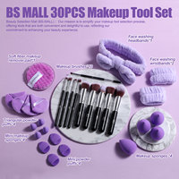 BS-MALL 30PCS Ensemble de pinceaux de maquillage synthétiques doux de qualité supérieure, éponge à fond de teint, houppette à poudre, outils cosmétiques avec logo personnalisé