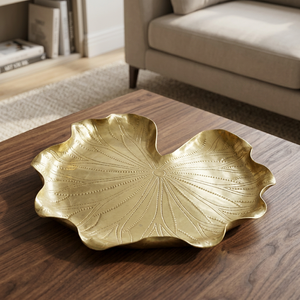 Plato Decorativo de Metal con Forma de Hoja, Hecho a Mano, con Patrón de Planta Grabado, Estilo Tradicional Chino - Product Image 5