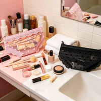 Pochette de rangement portable en coton et dentelle YY Bow, pour rouge à lèvres, crayon à sourcils, organiseur de maquillage, sac à pinceaux de voyage