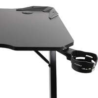 Table de jeu avec porte-gobelet et support pour casque, table robuste avec coins arrondis et structure métallique solide