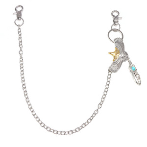 Chaîne de corps décontractée pour homme Yueli Hollow Eagle Feather en argent tibétain à double anneau, style jean - Product Image 5