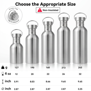 8oz 12OZ 20OZ 22OZ 26OZ 32OZ <span class=keywords><strong>Unisolierte</strong></span> Einwandige Edelstahl-Wasserflasche mit Griff BPA-frei Plastikfrei Wiederverwendbar - Product Image 3