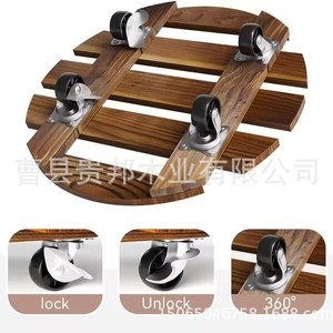 Solid Wood Mobile Plant <b>Stand</b> Round With Casters Carbonized Wood Tray Wooden Flower <b>Pot</b> Floor Seat 11.81in/30cm - Product Image 5