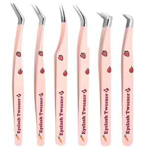 Ensemble de pinces à cils roses en acier inoxydable antistatique, outils d'extension de cils à pointe inclinée à 45 et 90 degrés - Product Image 1