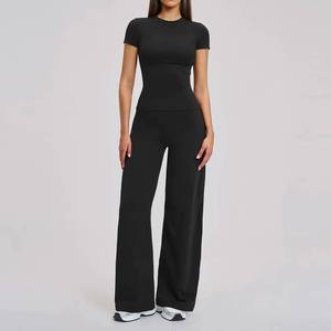 <b>Women</b> Workout 4 Pieces Wide Pants High Waist Flare Leggings Suits Gym <b>T</b> <b>Shirt</b> <b>Long</b> Sleeves Tank Tops Sports Fitness Yoga Wear - Product Image 2