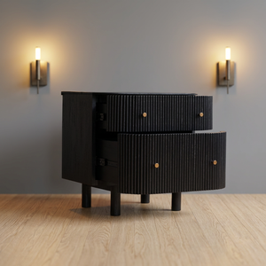Modern Black Wooden Nightstand with 2 <b>Drawers</b> Minimalist Design Bedroom Furniture Storage <b>Side</b> Table - Product Image 2