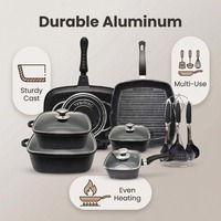 Set Peralatan Masak Profesional 11 Buah, Panci dan Wajan Anti Lengket, Set Peralatan Masak Aluminium Die Cast, Tersedia dalam Stok