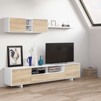 MOQ 100 Ensemble de salon et salle à manger modulaire de style nordique moderne, finition mélamine blanc brillant et chêne de haute qualité