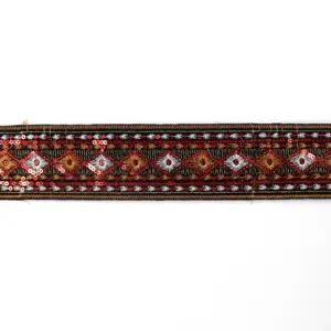 Sparkle Jacquard Lace Trim Vintage Ethnic Style Floral sequin Embroidered Ribbon Trim