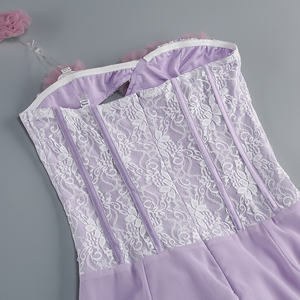 A11268 kadın lavanta kesme Mermaid kıyafeti: tül çiçek süslenmiş askısız resmi elbise-romantik parti/kokteyl akşam - Product Image 5