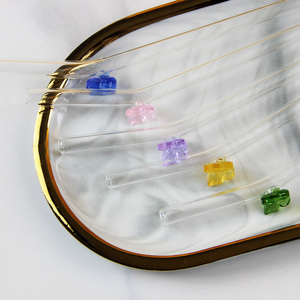 Cao thủy tinh Borosilicate rơm với 3D kính bướm hồng cung kính rơm Tùy chỉnh màu sắc có sẵn máy rửa chén an toàn - Product Image 3