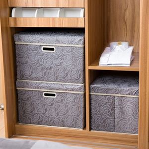 Collapsible Storage Boxes with Lids Fabric Decorative Storage <b>Bins</b> Cubes Organizer Containers Baskets with Cover Handles - Product Image 4