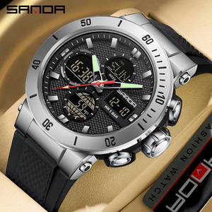 SANDA 6191 นาฬิกาอิเล็กทรอนิกส์สำหรับผู้ชายที่ขายดี ตั้งค่าหลายโซนเวลาได้ นาฬิกาข้อมือกีฬาแบบจอแสดงผลคู่อเนกประสงค์ - Product Image 3