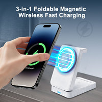 Stasiun Pengisi Daya Nirkabel Magnetik Portabel 3 in 1 untuk iPhone 18 17 16 Pro Max iWatch AirPods, Dudukan Pengisian Daya Nirkabel Lipat