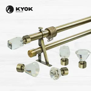 High Quality Curtain Rod Set Anti-brass Curtain Pipe and Crystal Heads Customized Curtain Poles for Hotel