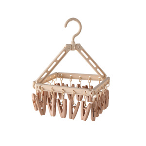 Multi Functional Telescopic Sock Drying Rack With <b>Clips</b> And <b>Hooks</b> For Balcony Use Rectangle Design Brownish White Color - Product Image 5