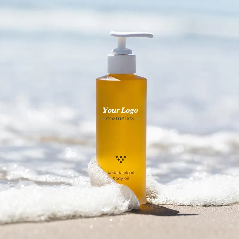 Óleo corporal orgânico VC de marca própria com logotipo personalizado, óleo facial iluminador enriquecido com fragrância de azeite, cúrcuma para pele brilhante