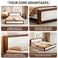Lit moderne en bois massif avec tiroirs sous le lit et matelas en fibre de coco, design écologique pour la maison ou les chambres à louer
