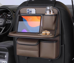 レザーカーシートバック収納ハンギングバッグ、小さなテーブルボード付き、後部座席オーガナイザー、車内用ツール - Product Image 6