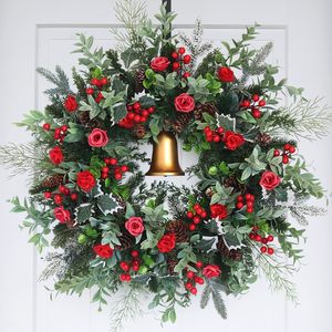 Guirnaldas y Coronas Navideñas YUELIAN de 50cm con Bayas Rojas y Piñas para Colgar en Puertas y Ventanas, Decoraciones Festivas - Product Image 1