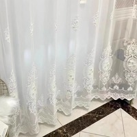 Voilages Prêts à Poser en Gros, Dentelle Rose et Perles, Style Romantique Français, en Polyester pour Chambre, Salon, Balcon